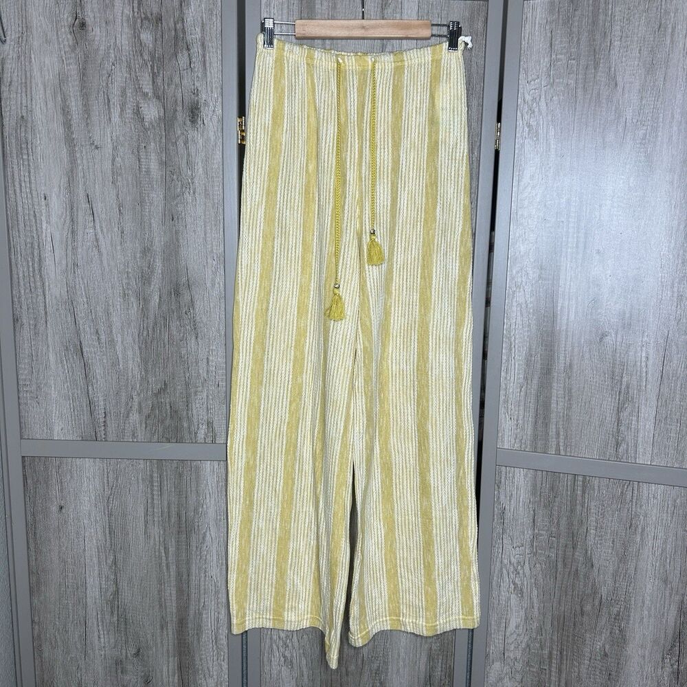 Aruba Blue Wide Leg Pants Beach Coverup Womens Medium Yellow White Striped Sz M